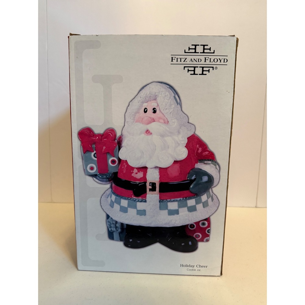 Fitz and Floyd Holiday Cheer Santa Claus Cookie Jar Ceramic Christmas
